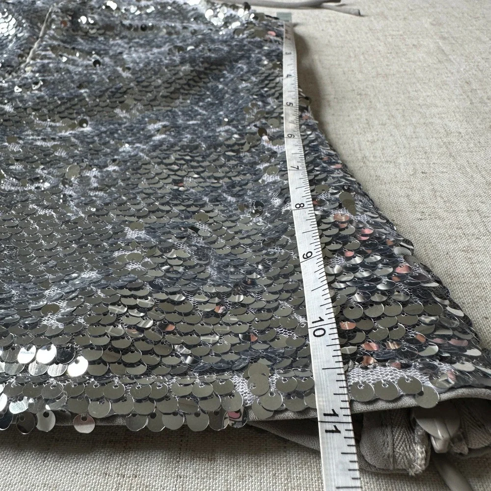 Reformation Tula Top Silver Sequin Halter Top Open Back 0 - Picture 7 of 8